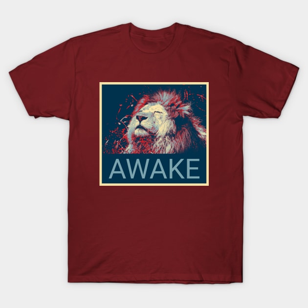 Awake - Sleeping lion in Shepard Fairey style T-Shirt by Montanescu